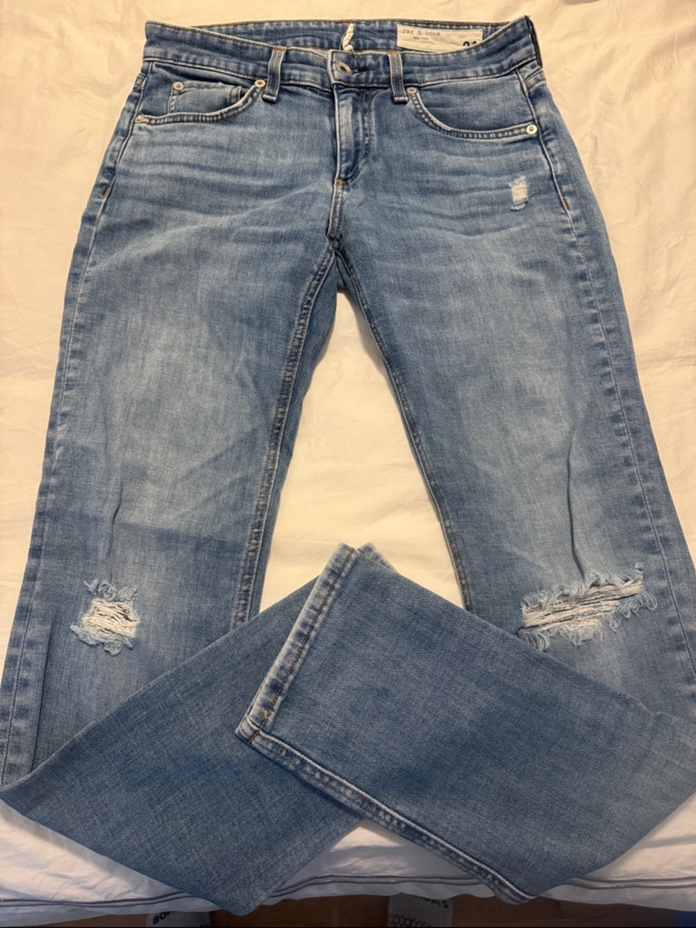 rag & bone Light Blue Distressed Straight-Leg Jeans